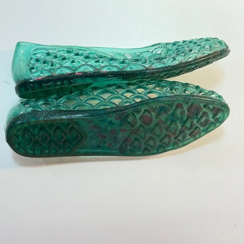 Green Glitter‎ Jelly Shoes Girls Size 11 Teal Woven Flats Y2K Vintage